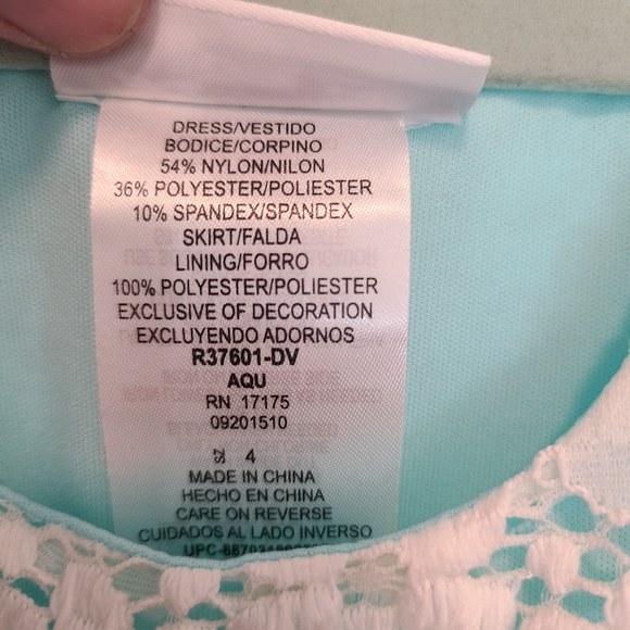 Bonnie Jean Lace Bodice cream & aqua blue-green, size 4 - Picture 11 of 11